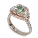 Effy 2023 14k White and Rose Gold 3.02 ct. Cushion Shaped Natural Green Diamond Cocktail Ring, Size 9.25 w/ Box, Receipt &amp; GIA Report