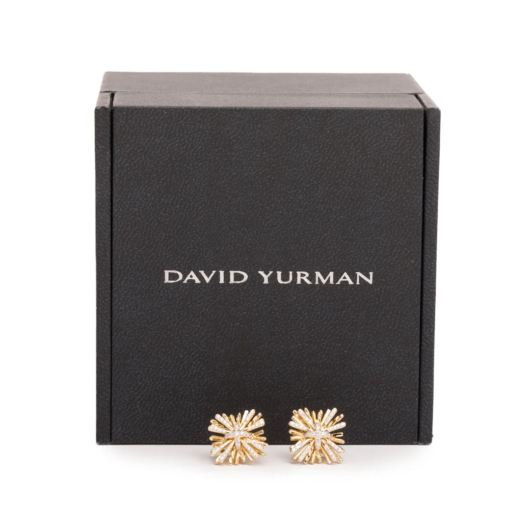 18k Yellow Gold Diamond Angelika Four Points Stud Earrings w/ Box