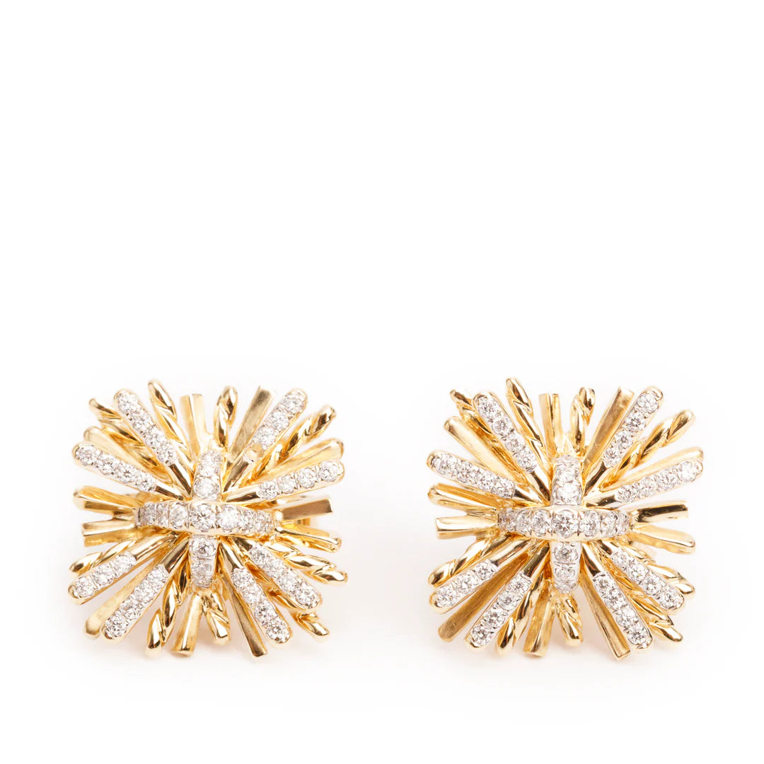 18k Yellow Gold Diamond Angelika Four Points Stud Earrings w/ Box
