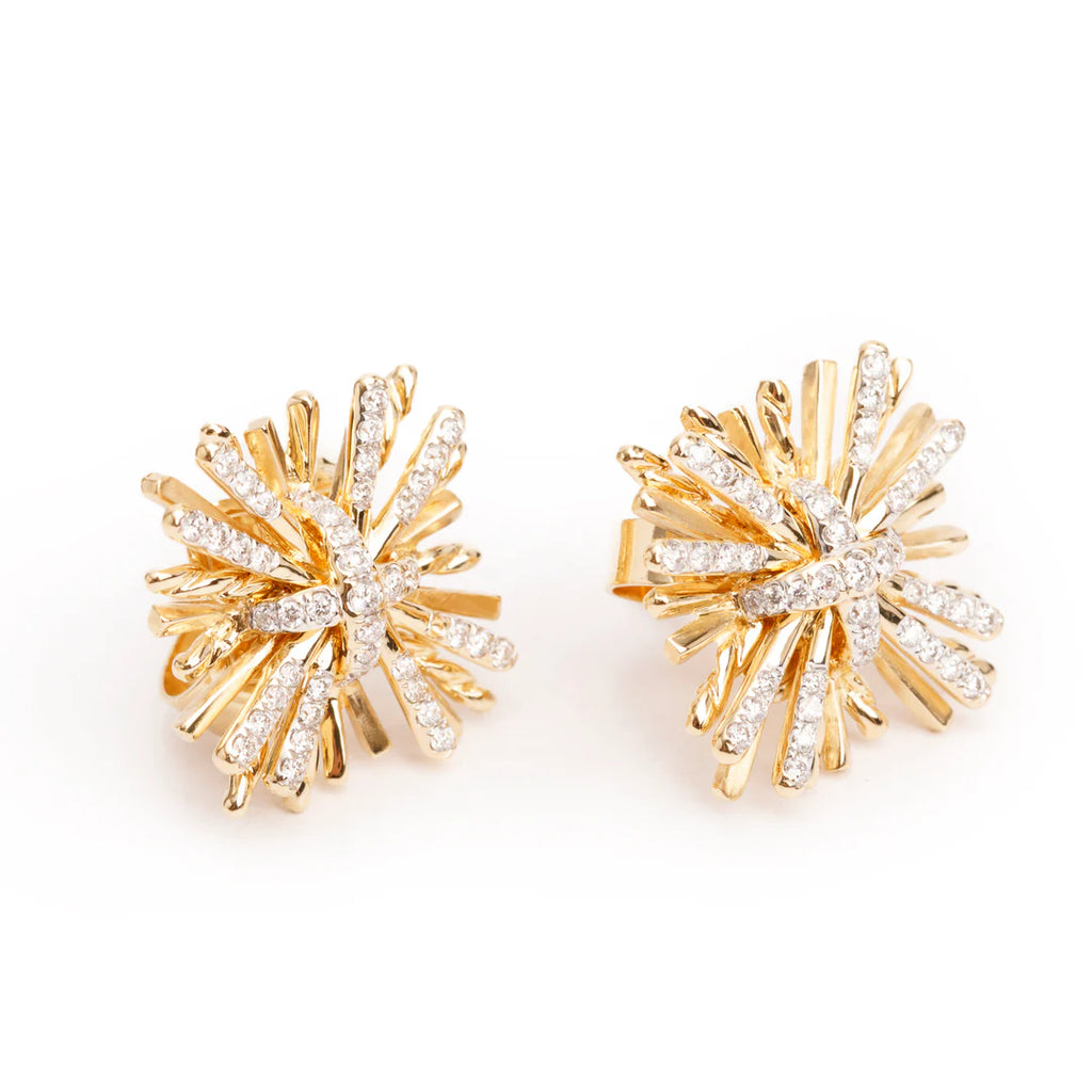18k Yellow Gold Diamond Angelika Four Points Stud Earrings w/ Box