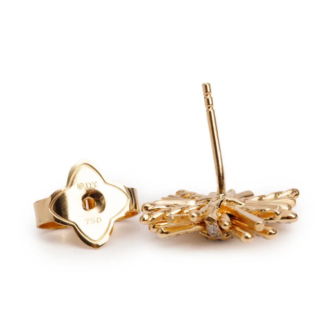 18k Yellow Gold Diamond Angelika Four Points Stud Earrings w/ Box