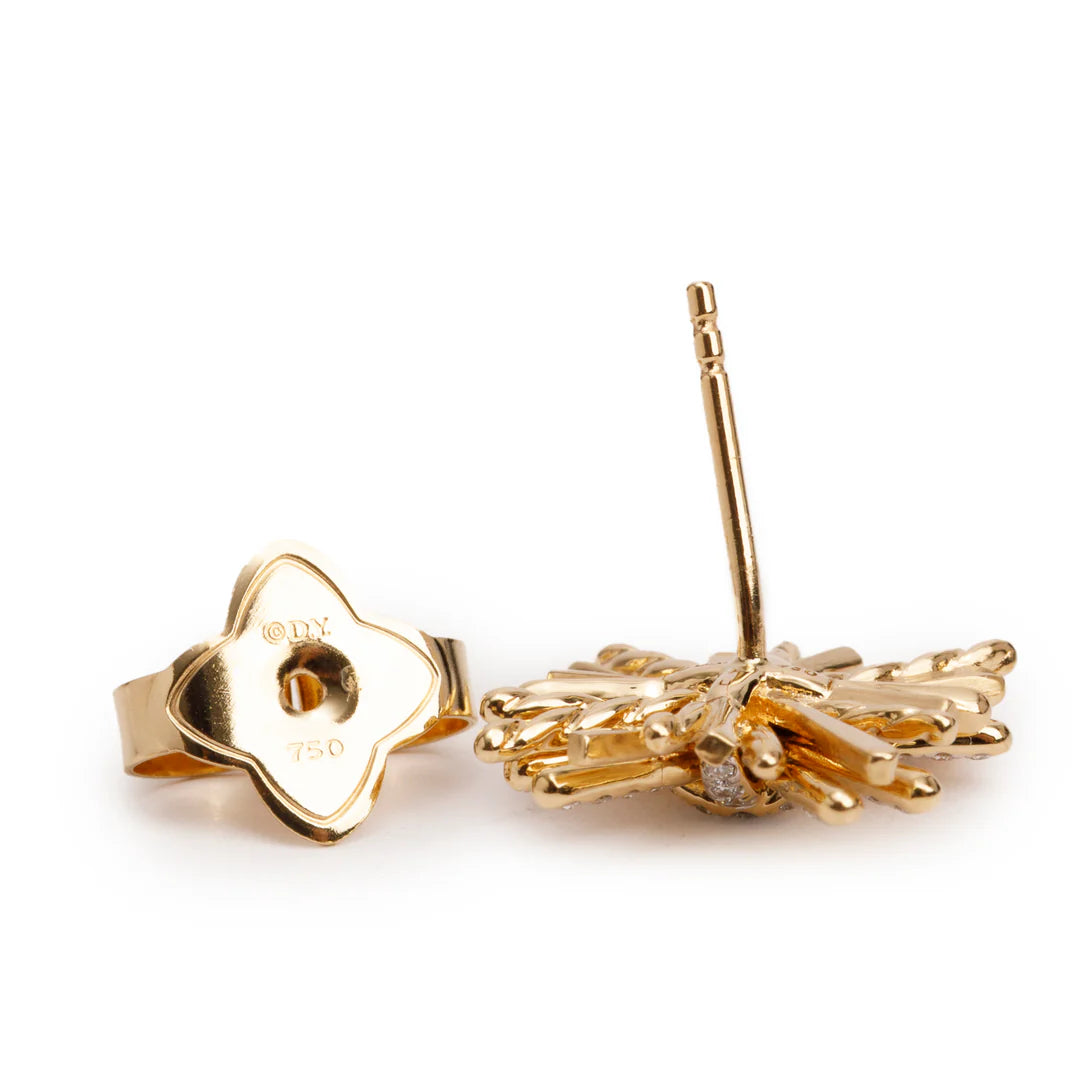18k Yellow Gold Diamond Angelika Four Points Stud Earrings w/ Box