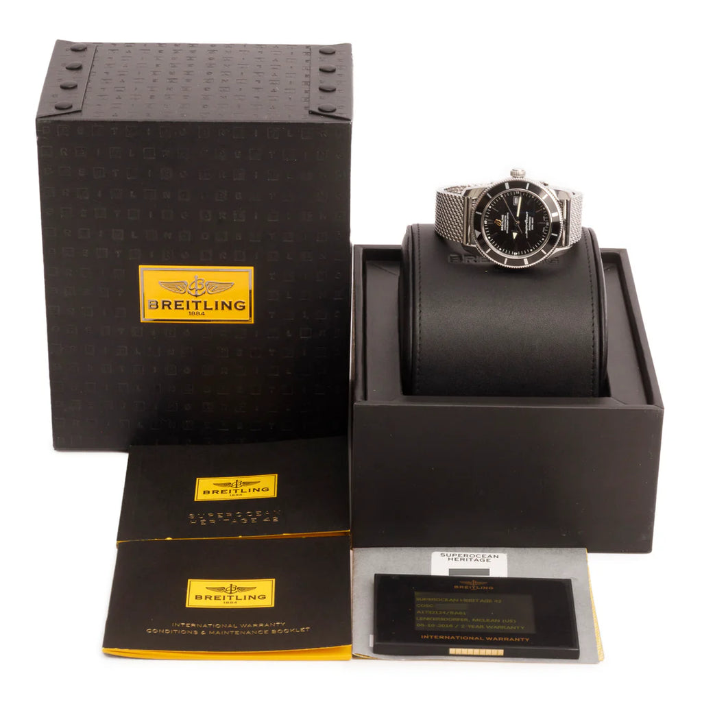 Stainless Steel Superocean Heritage 42 MM Automatic Watch Black Dial A17321 w/ Box &amp; Papers