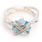 Sterling Silver Topaz &amp; Diamond Cable Wrap Ring 11 MM, Size 7.75