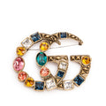 Gold Plated Metal Crystal Double G Pin Brooch