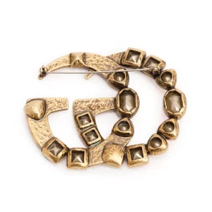 Gold Plated Metal Crystal Double G Pin Brooch