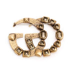 Gold Plated Metal Crystal Double G Pin Brooch