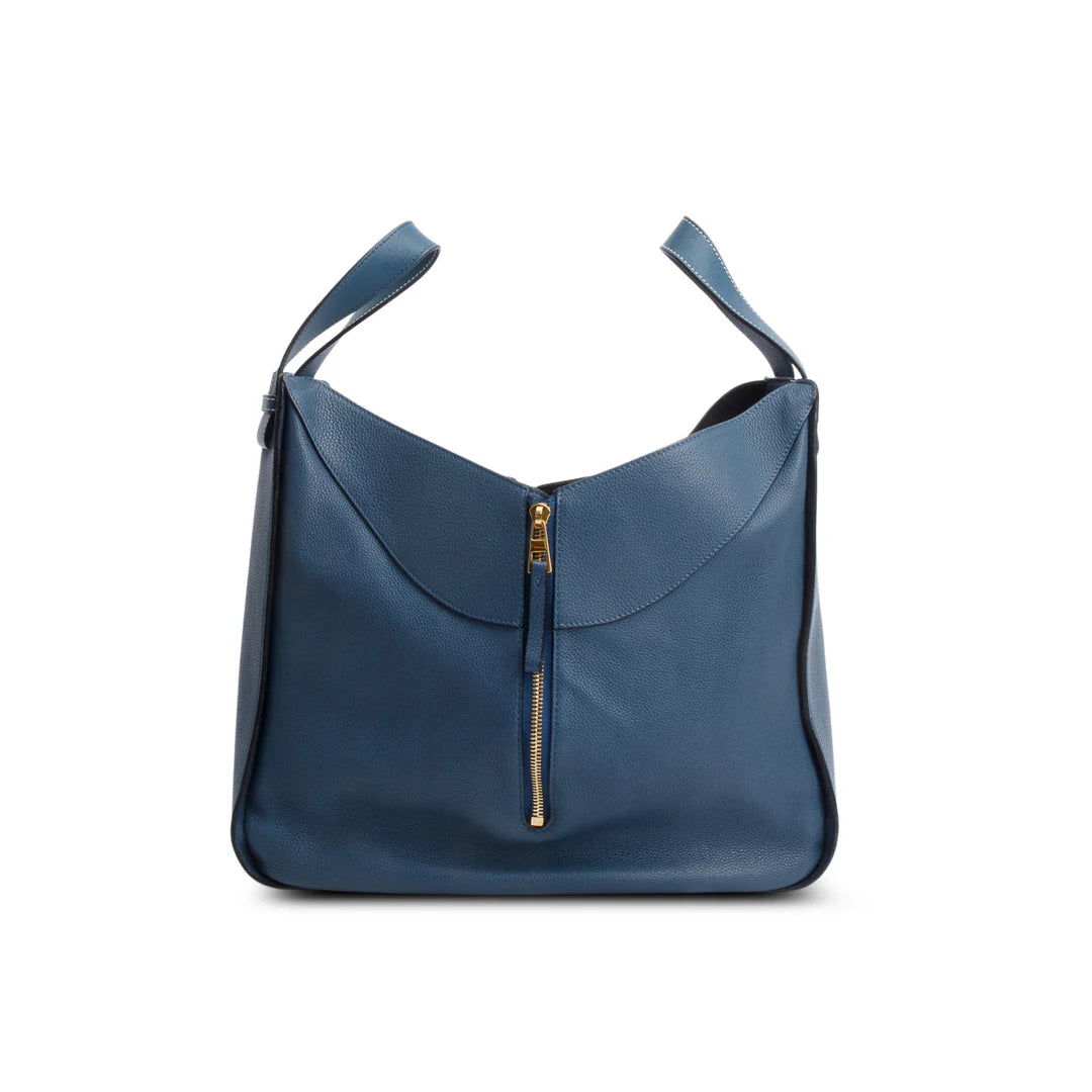 Blue Calfskin Leather Medium Hammock Bag