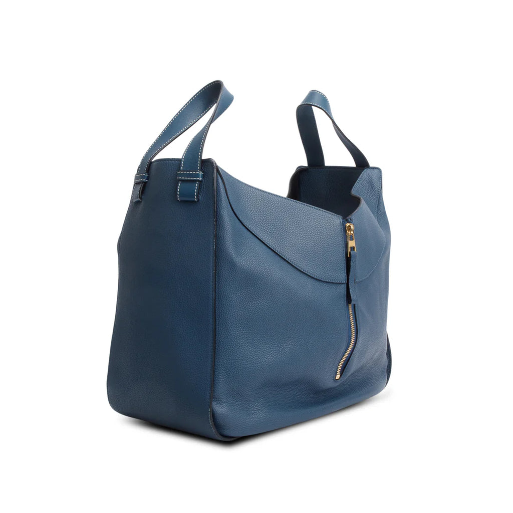 Blue Calfskin Leather Medium Hammock Bag