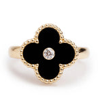 2022 18k Yellow Gold Onyx &amp; Diamond Vintage Alhambra Ring, Size 54 6.75 w/ Box, Certificate &amp; Receipt Coeur Cult Core