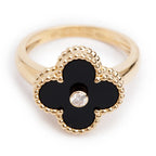2022 18k Yellow Gold Onyx &amp; Diamond Vintage Alhambra Ring, Size 54 6.75 w/ Box, Certificate &amp; Receipt Coeur Cult Core