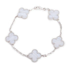 2023 18k White Gold Vintage Alhambra 5 Motif Chalcedony Bracelet w/ Pouch &amp; Receipt