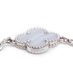 2023 18k White Gold Vintage Alhambra 5 Motif Chalcedony Bracelet w/ Pouch &amp; Receipt