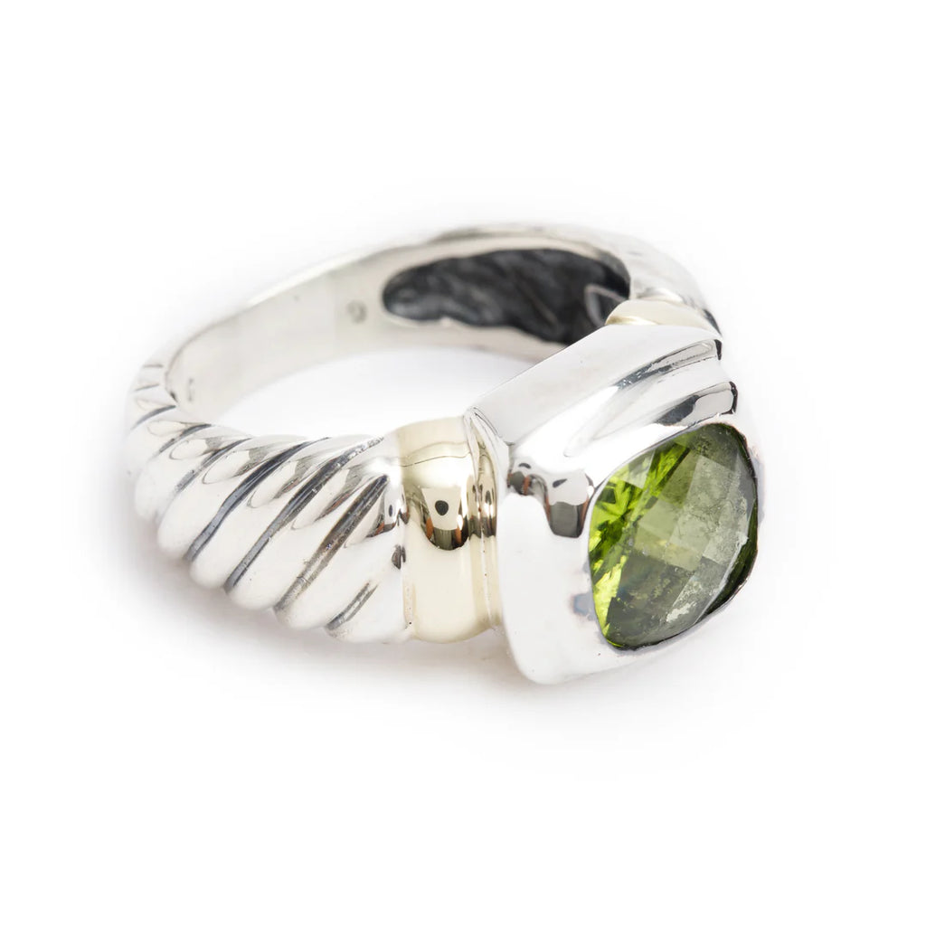 Sterling Silver &amp; 14k Yellow Gold Peridot Noblesse Cocktail Ring, Size 6