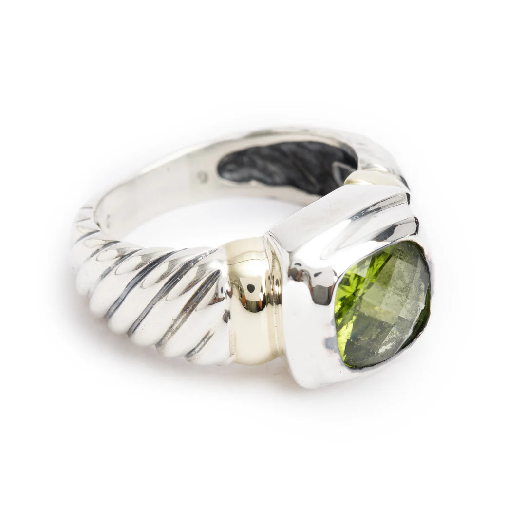 Sterling Silver &amp; 14k Yellow Gold Peridot Noblesse Cocktail Ring, Size 6