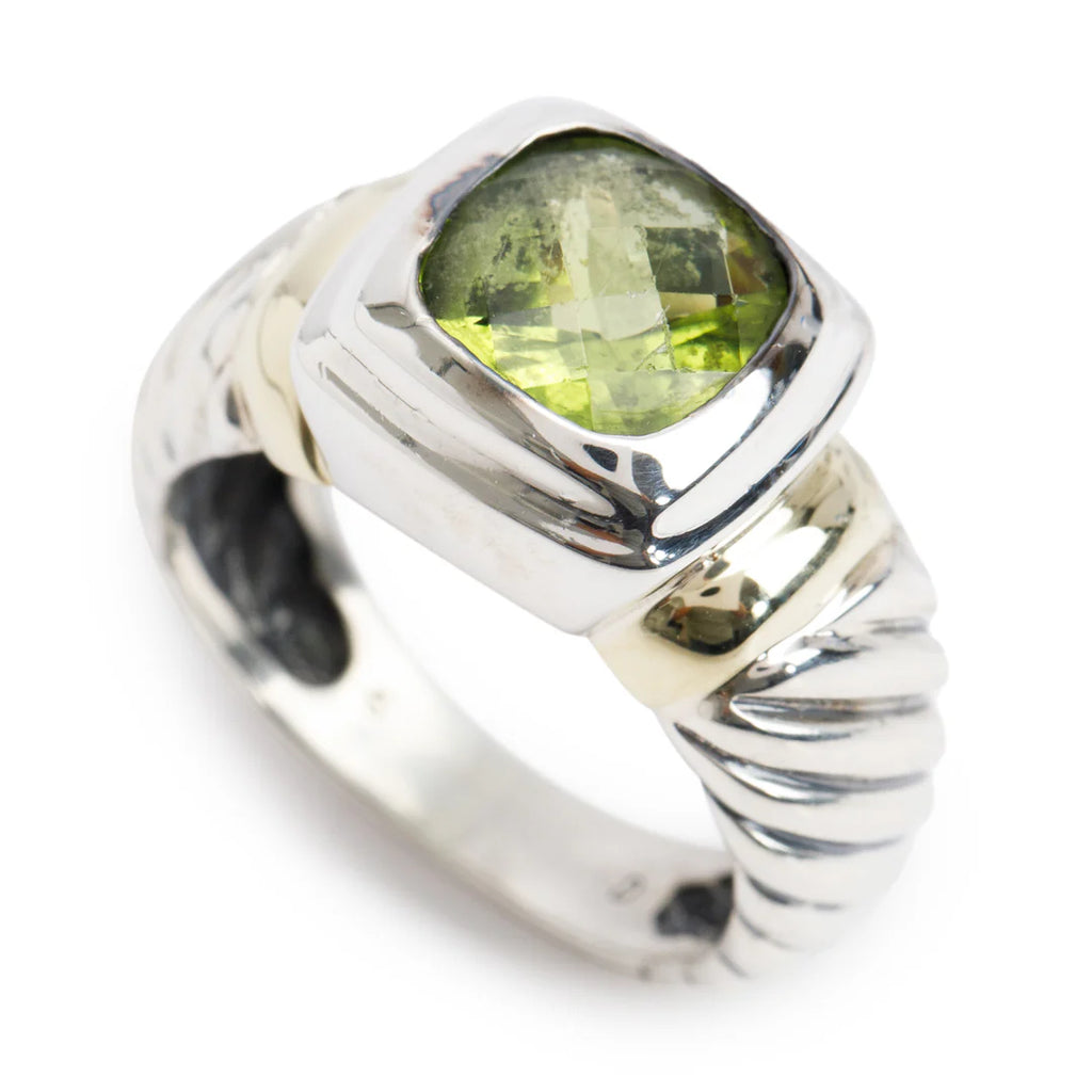 Sterling Silver &amp; 14k Yellow Gold Peridot Noblesse Cocktail Ring, Size 6