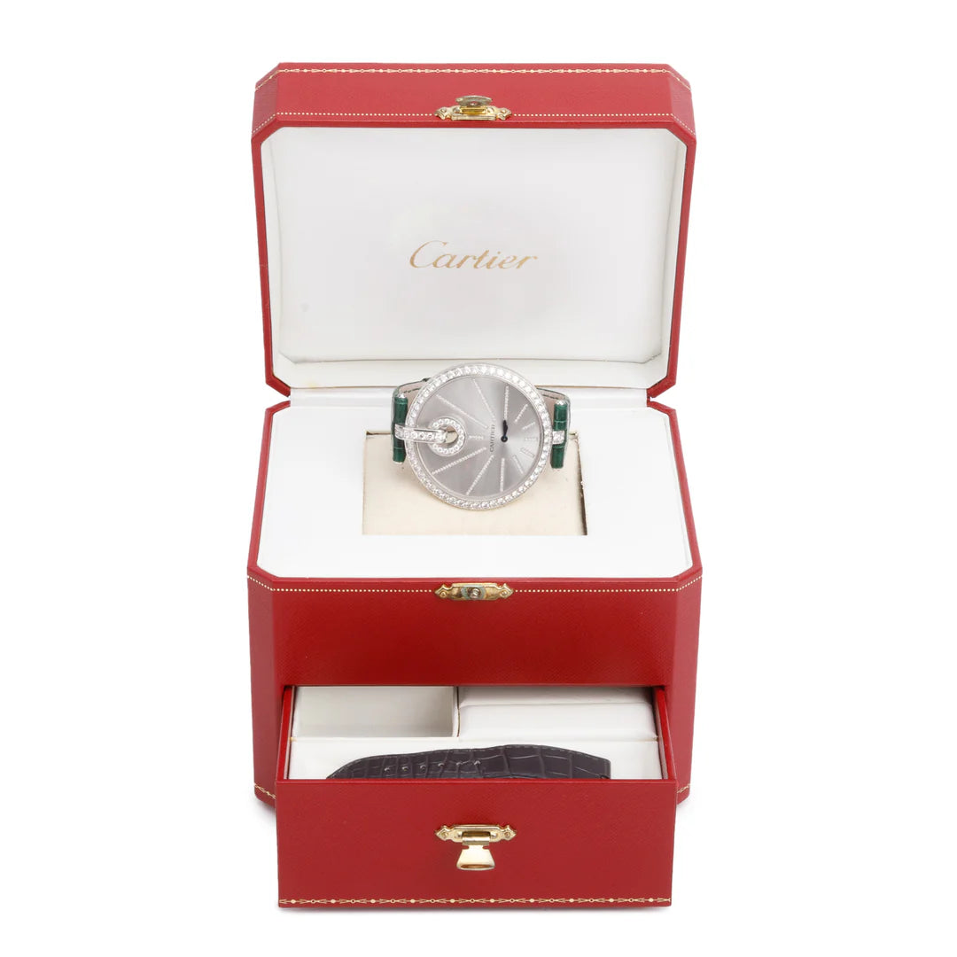 18k White Gold Diamond Bezel Captive de 50 MM Watch Silver Diamond Dial 3245 w/ Box &amp; Extra Strap