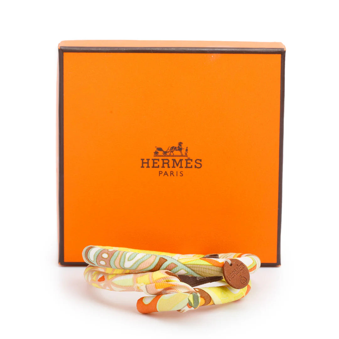 Yellow/Multicolor Petit H Double Tour Silk Bracelet w/ Box