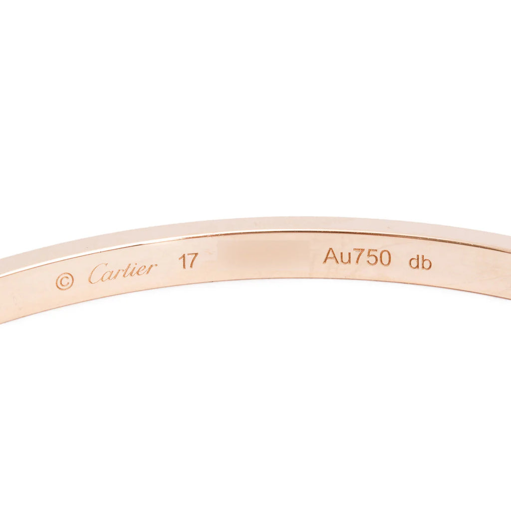2021 18k Rose Gold 3.65 MM Love Bracelet, Small Model, Size 17 w/ Pouch &amp; Certificate
