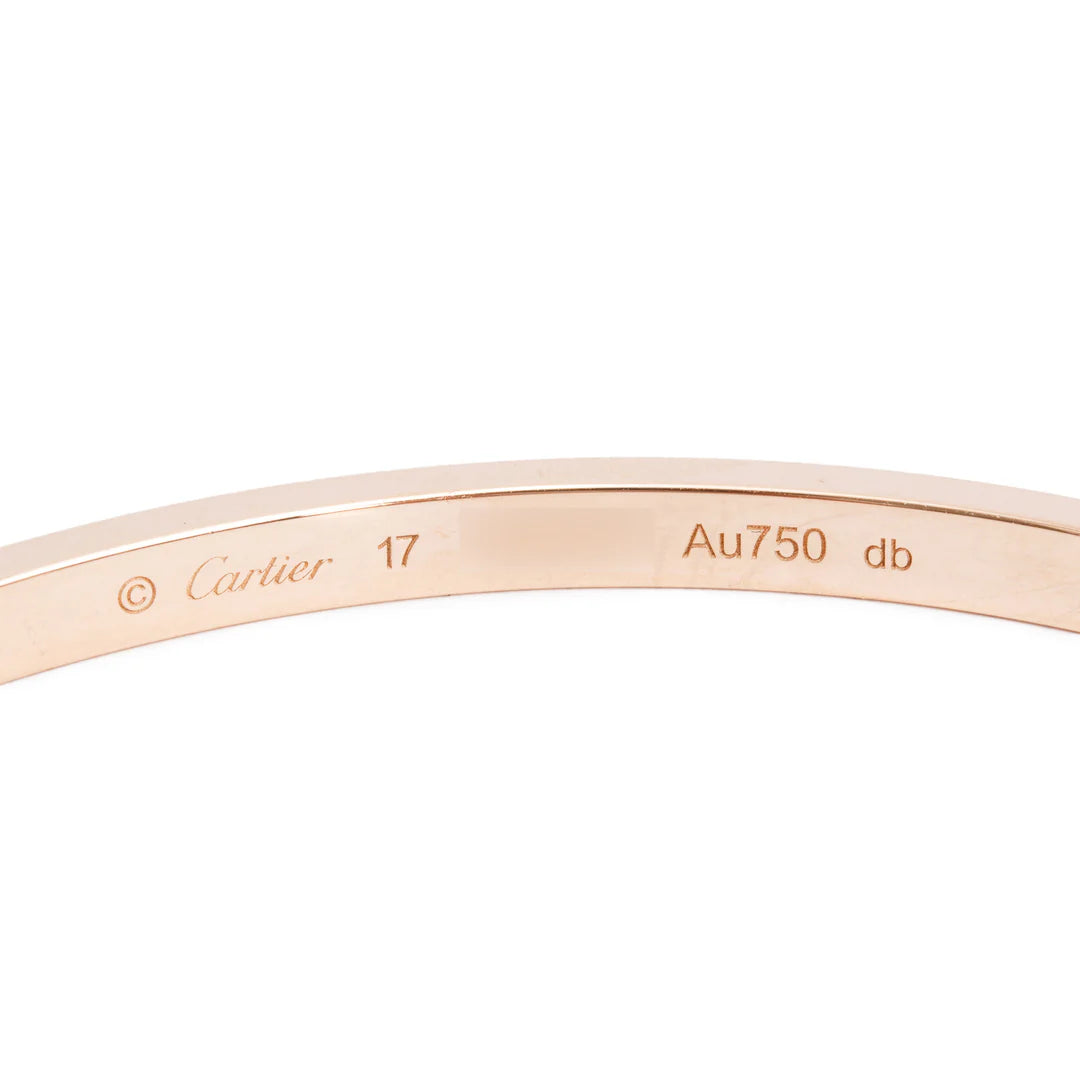 2021 18k Rose Gold 3.65 MM Love Bracelet, Small Model, Size 17 w/ Pouch &amp; Certificate