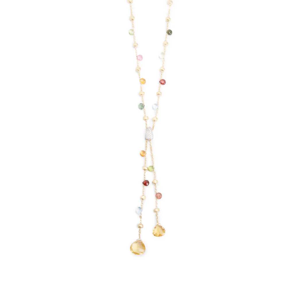 18k Yellow Gold Multi-Stone and Diamond Lariat Necklace