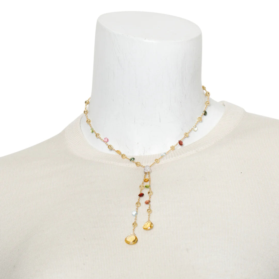 18k Yellow Gold Multi-Stone and Diamond Lariat Necklace