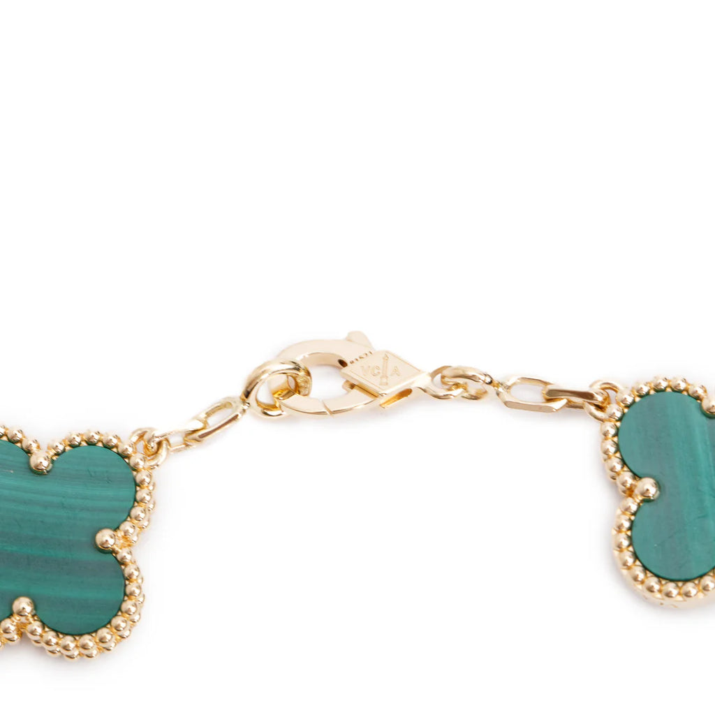 2020 18k Yellow Gold Vintage 5 Motif Malachite Bracelet w/ Box &amp; Certificate
