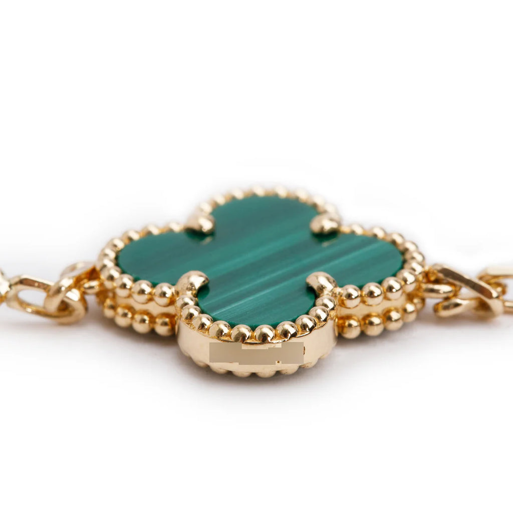 2020 18k Yellow Gold Vintage 5 Motif Malachite Bracelet w/ Box &amp; Certificate