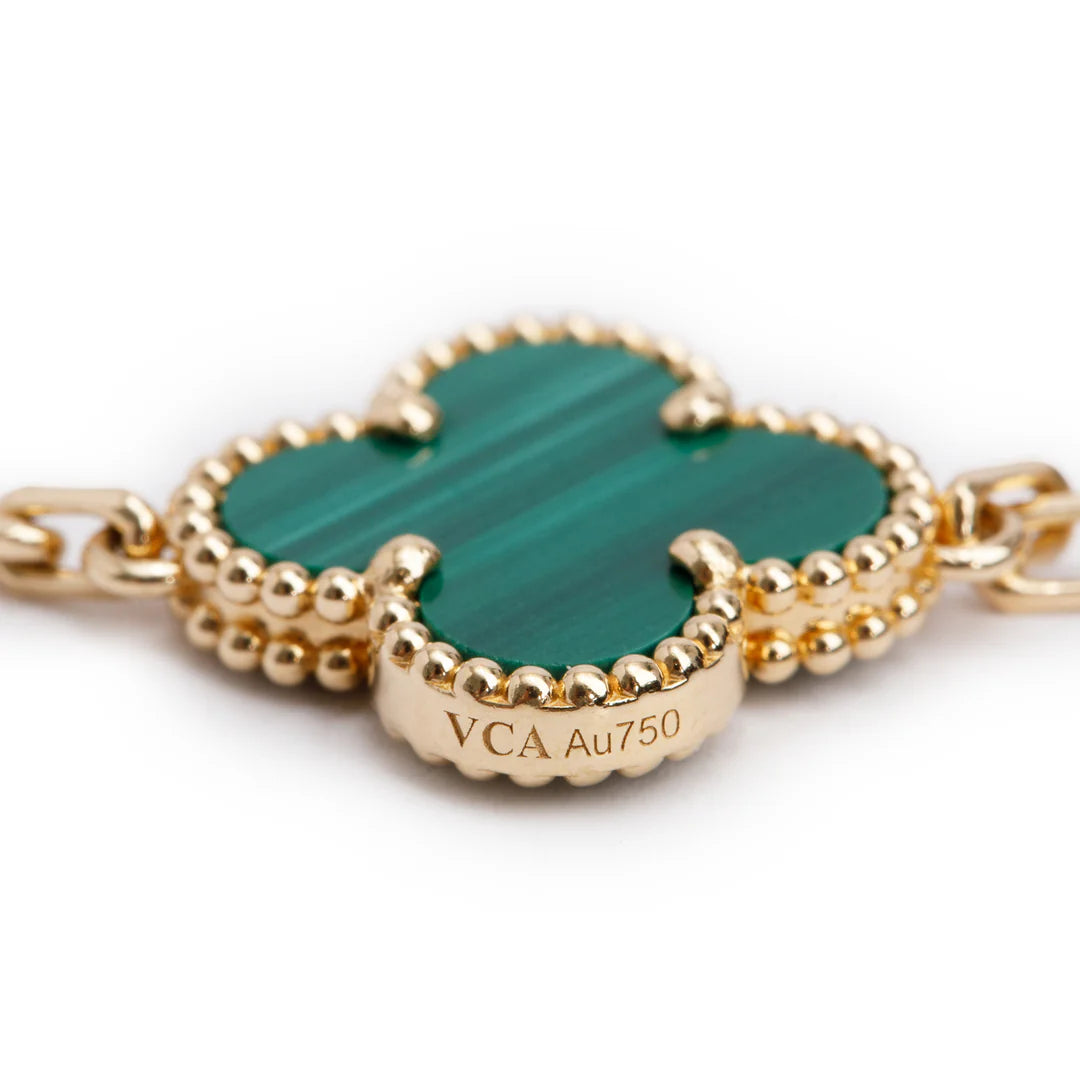 2020 18k Yellow Gold Vintage 5 Motif Malachite Bracelet w/ Box &amp; Certificate