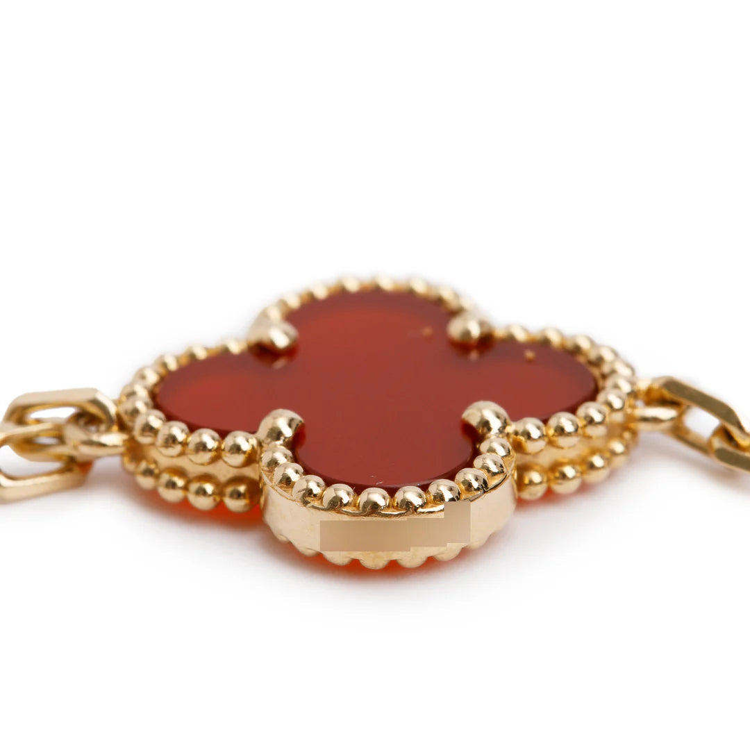 2025 18k Yellow Gold Vintage Alhambra 5 Motif Carnelian Bracelet w/ Pouch &amp; Certificate