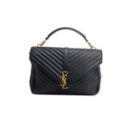Black Leather Large Chevron College Bag w/ Strap