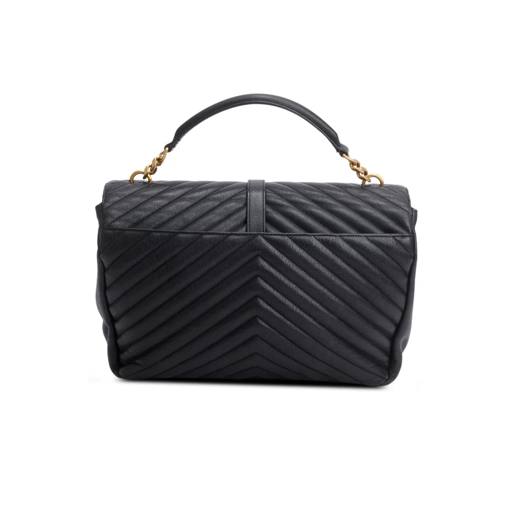 Black Leather Large Chevron College Bag w/ Strap