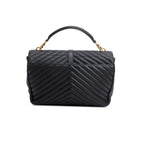 Black Leather Large Chevron College Bag w/ Strap