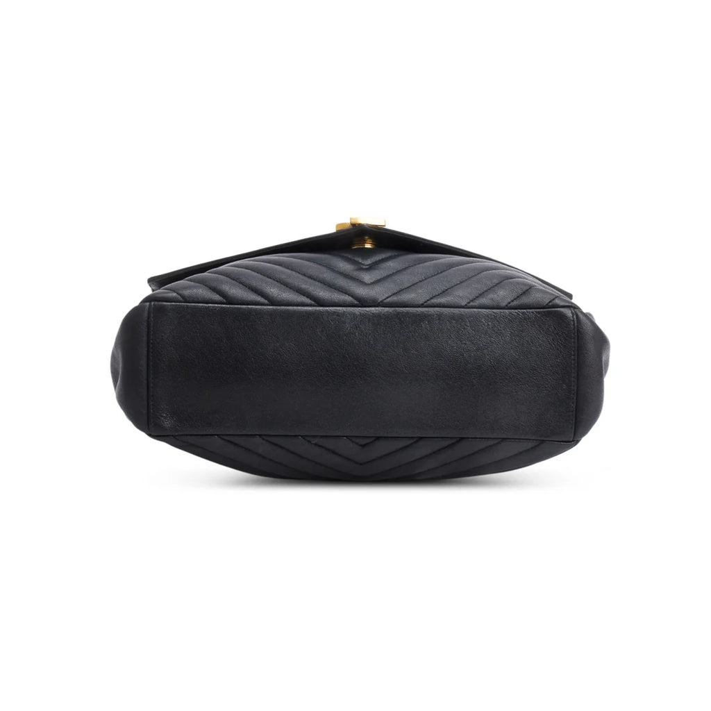 Black Leather Large Chevron College Bag w/ Strap