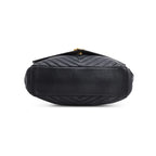 Black Leather Large Chevron College Bag w/ Strap