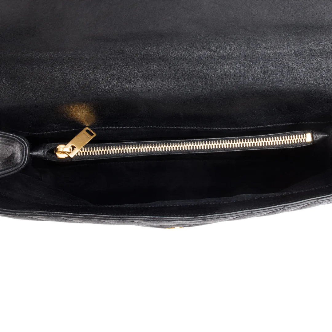 Black Leather Large Chevron College Bag w/ Strap