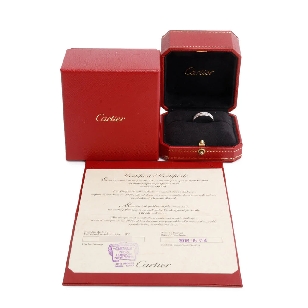 18k White Gold Paved Diamond 4 MM Love Ring, Small Model Size 51 5.75 w/ Box &amp; Certificate
