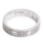 18k White Gold Paved Diamond 4 MM Love Ring, Small Model Size 51 5.75 w/ Box &amp; Certificate