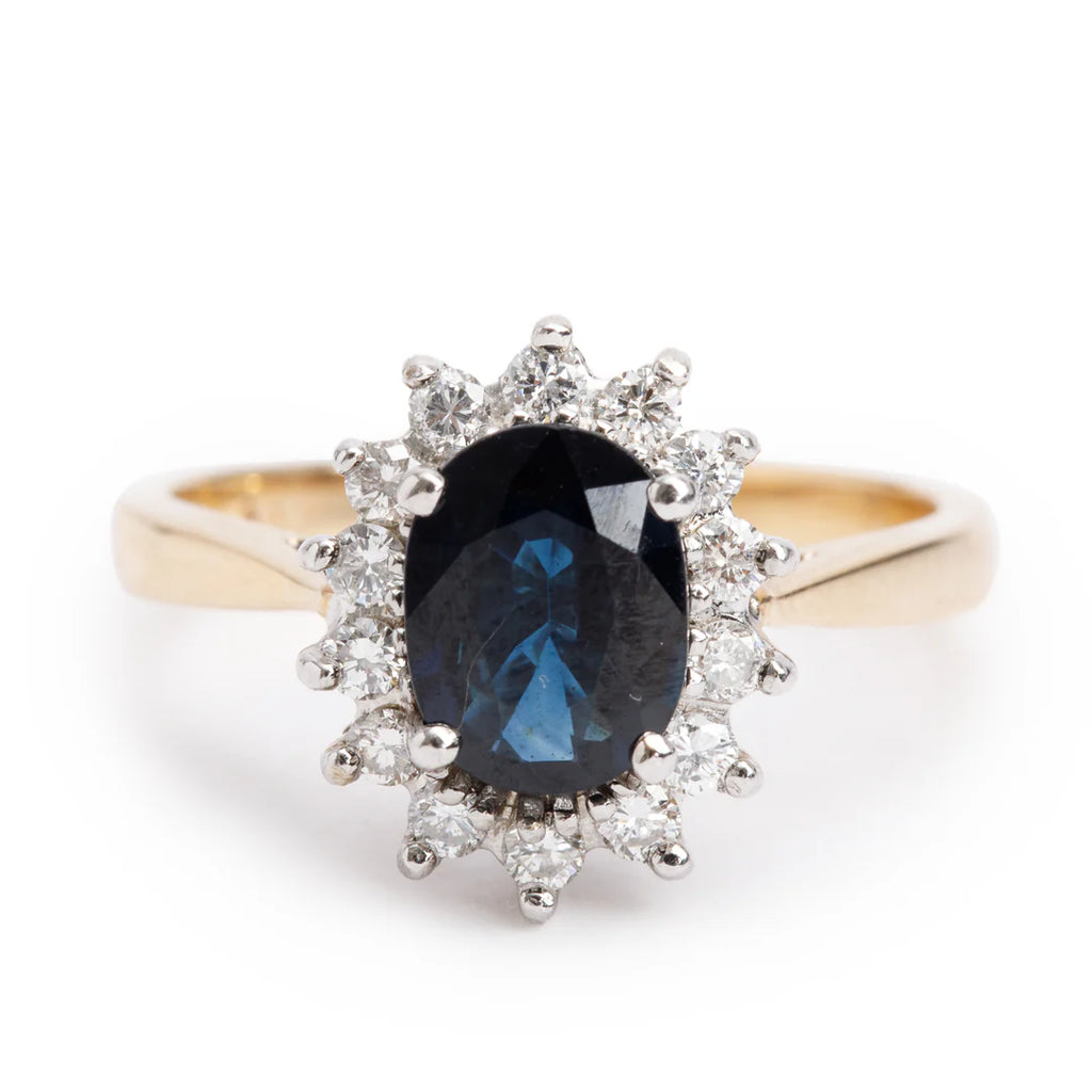 14k Yellow and White Gold Sapphire and Diamond Ring, Size 7.25