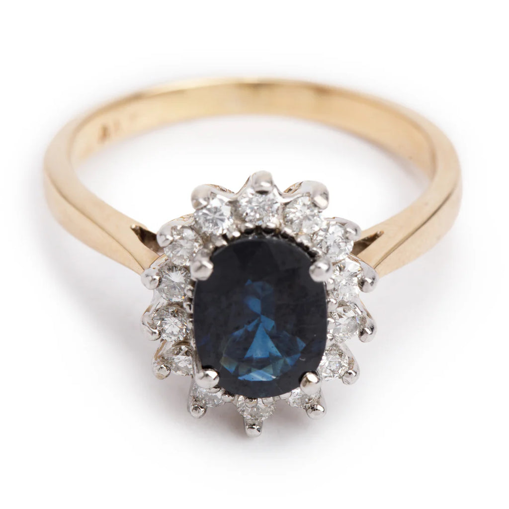 14k Yellow and White Gold Sapphire and Diamond Ring, Size 7.25