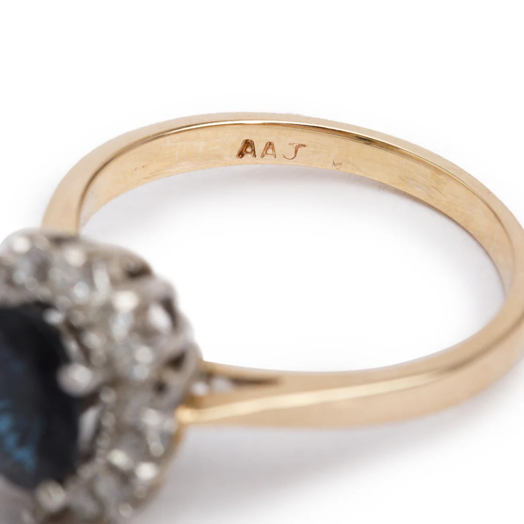 14k Yellow and White Gold Sapphire and Diamond Ring, Size 7.25