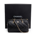 2025 Black Caviar Quilted Leather Mini Bowling Bag w/ Box