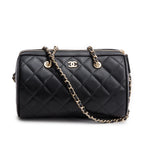 2025 Black Caviar Quilted Leather Mini Bowling Bag w/ Box