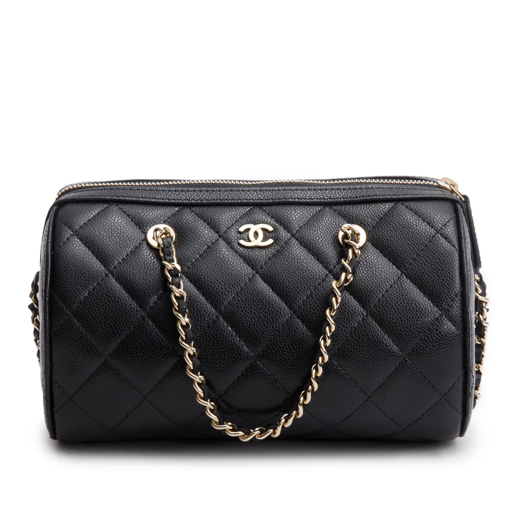 2025 Black Caviar Quilted Leather Mini Bowling Bag w/ Box