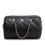 2025 Black Caviar Quilted Leather Mini Bowling Bag w/ Box
