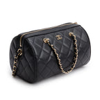2025 Black Caviar Quilted Leather Mini Bowling Bag w/ Box