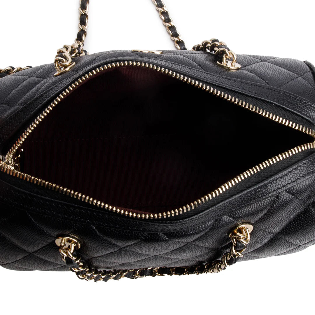 2025 Black Caviar Quilted Leather Mini Bowling Bag w/ Box