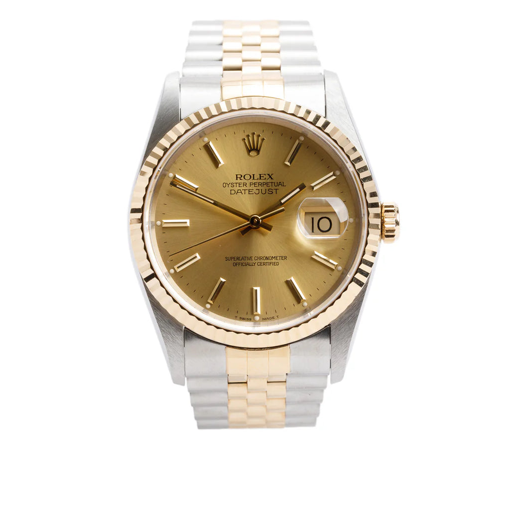 Stainless Steel &amp; 18k Yellow Gold Datejust 36 MM Automatic Watch Gold Dial 16233 w/ Box &amp; Papers