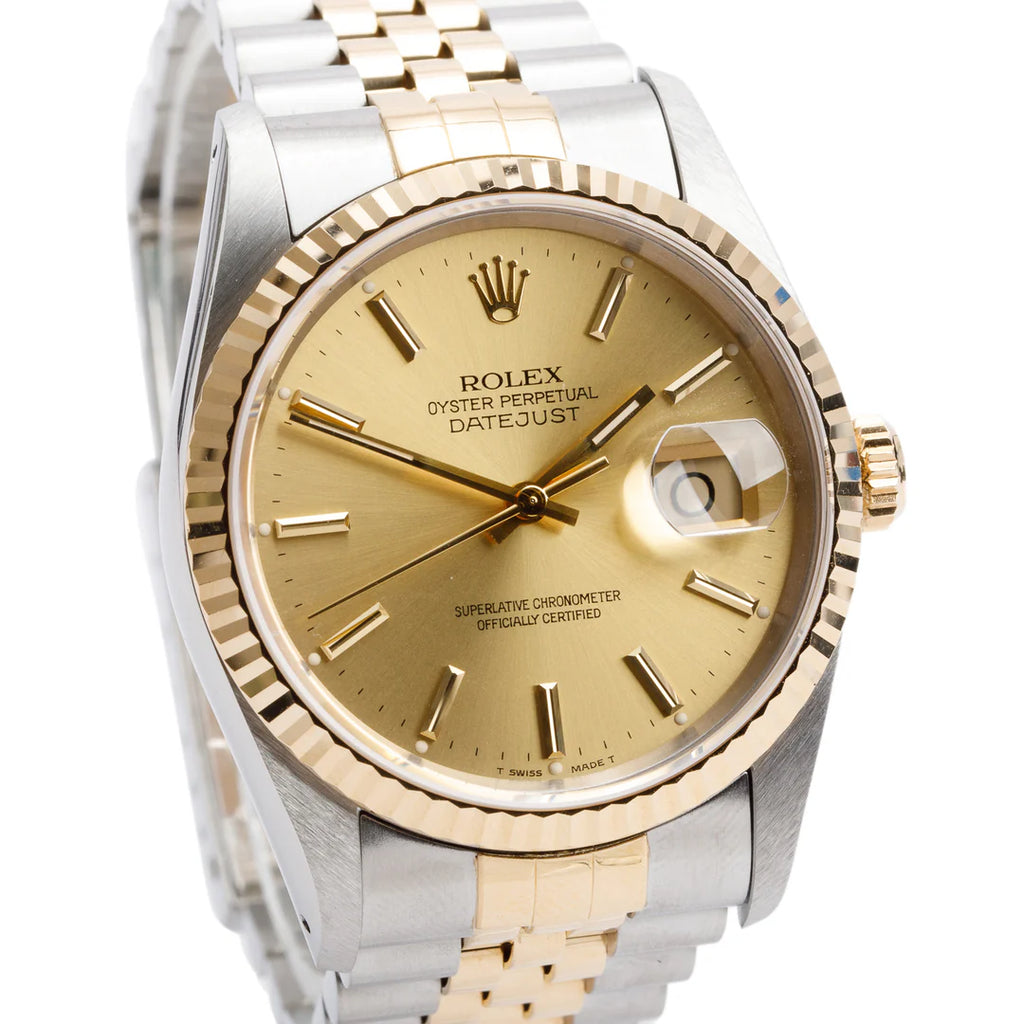 Stainless Steel &amp; 18k Yellow Gold Datejust 36 MM Automatic Watch Gold Dial 16233 w/ Box &amp; Papers