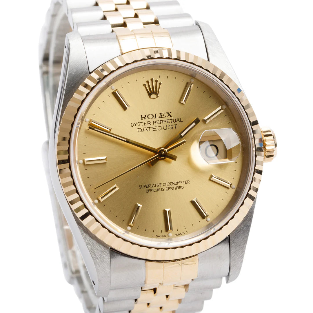 Stainless Steel &amp; 18k Yellow Gold Datejust 36 MM Automatic Watch Gold Dial 16233 w/ Box &amp; Papers